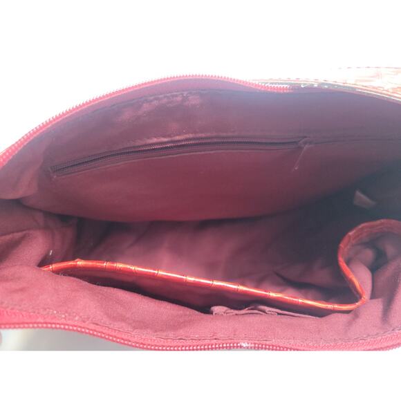 LIZ Claiborne Red Alligator Print Zip Snap Closure Small Outside Pocket - Picture 11 of 16